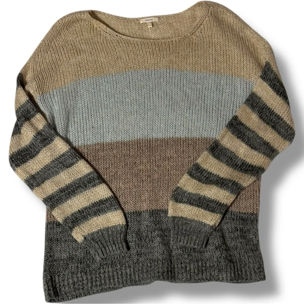 Maurices Elegant Colorblock Blue/Gray/Tan Lightweight Loose Fit Women's Sweater